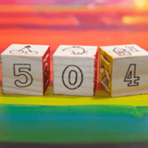 Wooden blocks spelling "504" against a colorful background.