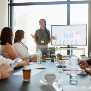 Cropped shot of an attractive young businesswoman giving a presentation in the boardroom