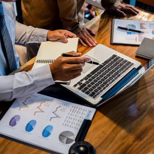 Administrator business man financial inspector and secretary making report